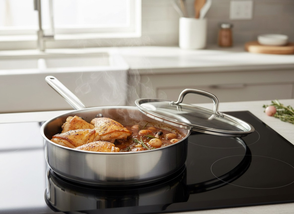 Тушение мяса в сотейнике