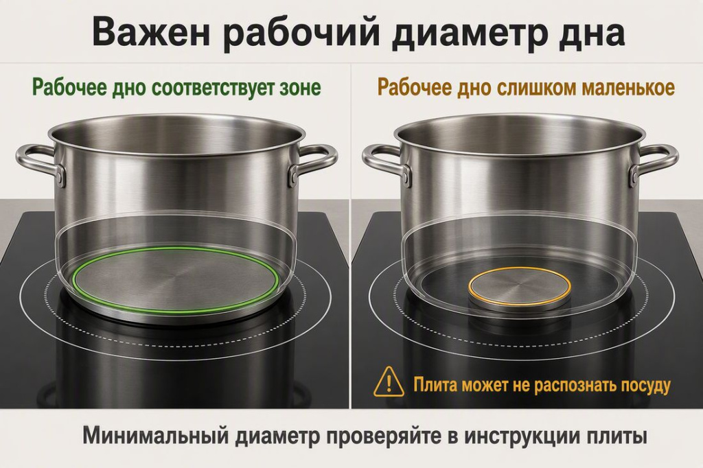Рабочий диаметр дна и размер зоны Рабочий диаметр дна и размер зоны